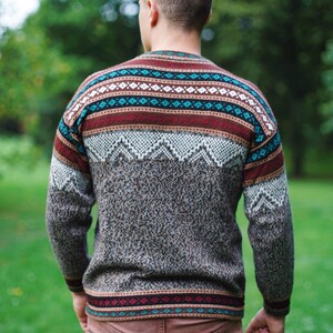 HAND KNITTED SWEATER Allpa Comfortable Knit Sweater Handknit Alpaca Sweater Christmas Gift Brown Alpaca Wool Sweater Men Alpaca Sweatshirt image 5
