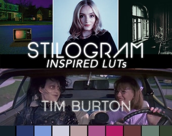 LUTs 3D inspiradas em Tim Burton -Explore paletas de filmes icônicos Edward Mãos de Tesoura, Beetlejuice e mais -Para Premiere Pro, DaVinci Resolve