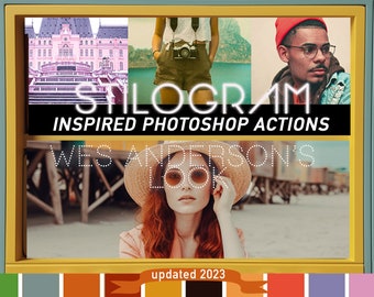 Wes inspired Photoshop Action Set for easy color grading - amazing movie palette filters - retro colors Updated for 2023 film looks