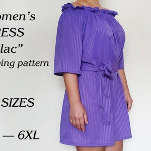 Off the Shoulder Dress Sewing Pattern PDF Women&#39;s Dress Lilac Sewing Pattern PDF Summer Dress Off the Shoulder Dress Sew Pattern for Girls