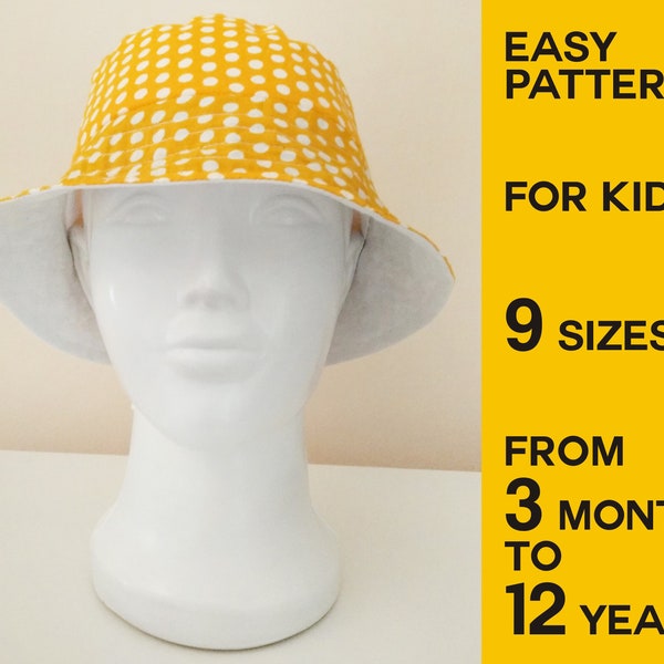 Bucket hat sewing pattern PDF, Kids bucket hat pattern, Baby panama hat reversible, toddler Sun hat pattern easy, Beach hat sewing pattern