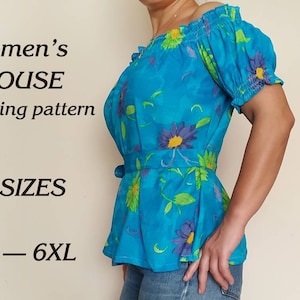 Schulterfreie Bluse Schnittmuster PDF - Damen Bluse mit Gürtel Schnittmuster - Damen Sommer Casual Top DIY Sofort Download Tutorial