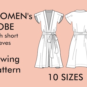 Robe Sewing Pattern PDF for Women - Bathrobe Sewing Pattern Plus Size - Lounge Robe Short Sleeves Pattern - Morning Gown - Relaxation Robe