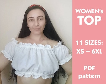 Women Off the Shoulder Top Sewing Pattern PDF Crop Top Sewing Pattern Female Summer Top Sewing Pattern PDF Instant Download Sewing Tutorial