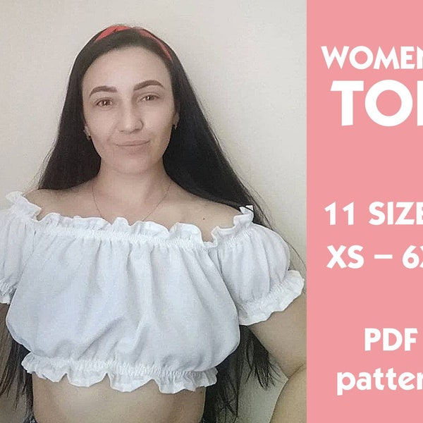 Women Off the Shoulder Top Sewing Pattern PDF Crop Top Sewing Pattern Female Summer Top Sewing Pattern PDF Instant Download Sewing Tutorial