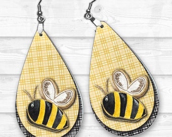 Plaid Honey Bee Earring Designs, Earring Sublimation, Earring Templates, Summer Sublimation, Honey Bee png, Bee Earrings png