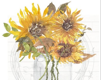 Sunflowers in Mason Jar Design, Sunflower Bouquet Imaged, Fall Sublimation Designs, Fall Digital Download, Fall Commercial Use