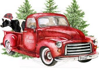 Christmas Truck Image, Red Truck Sublimation, Christmas Images, Christmas Sublimation Designs,Old Truck PNG, Christmas Sublimation, Digital