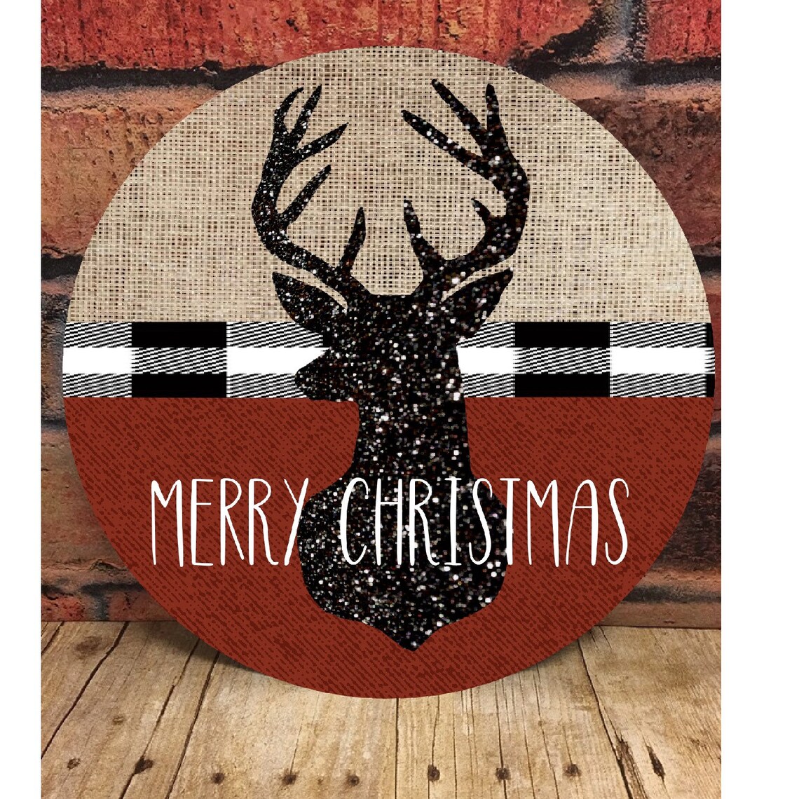 Burlap Deer Christmas Door Hanger Hardboard Circle Template - Etsy