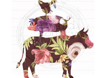 Fleurs empilées d'animaux de la ferme, Sublimation printanière, Motifs fermes par sublimation, Motifs sublimation, Vache PNG, Porc PNG, Poulet