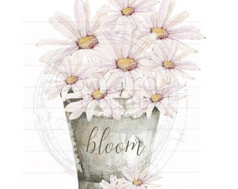 Pail of Daisies PNG, Spring Sublimation, Home Sublimation Designs, Sublimation Designs, Watercolor Flower Designs, Spring PNG, Easter PNG