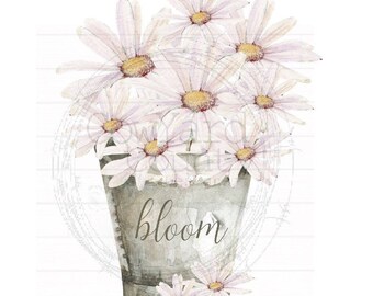 Eimer mit Gänseblümchen PNG, Frühling Sublimation, Zuhause Sublimationsentwürfe, Sublimationsentwürfe, Aquarell Blumendesigns, Frühling PNG, Ostern PNG