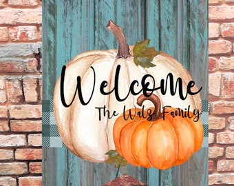 Teal Wood Pumpkin Bunting Door Hanger, Fall Door Hanger, Bunting Door Hanger, Fall PNG, Pumpkin PNG, Fall Sublimation, Sublimation Designs