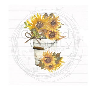 Sunflower Pail Design, Sunflower Bouquet Imaged, Fall Sublimation Designs, Fall Digital Download, Fall Commercial Use, Sublimation Download