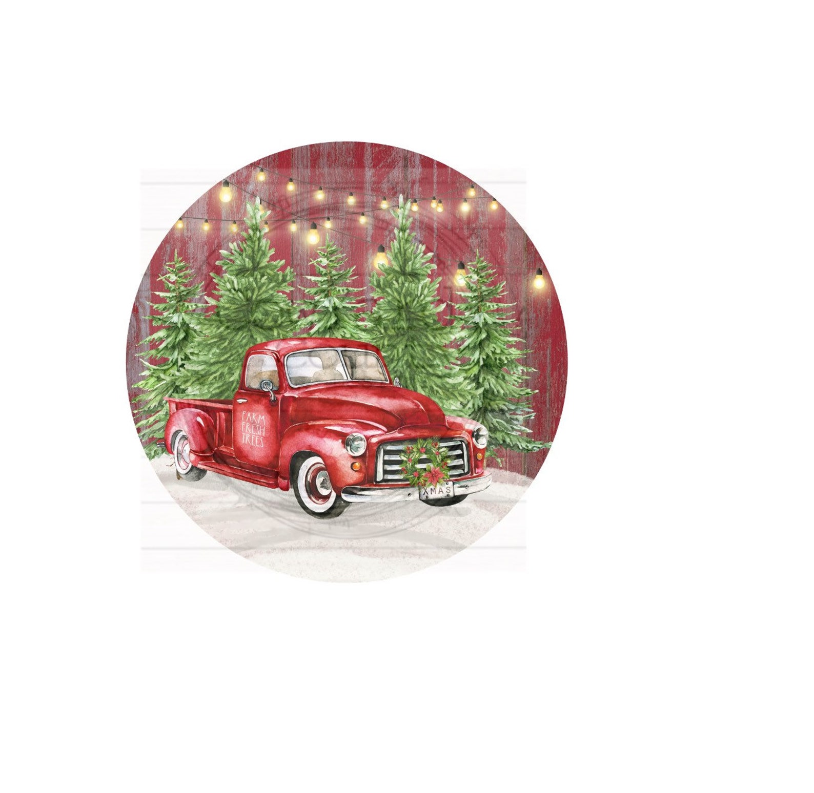 Red Truck Christmas Door Hangertemplate Christmas Sublimation Etsy