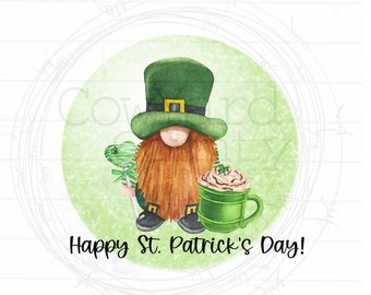 St. Patrick's Day Circle PNG, Spring Sublimation, Sublimation Designs, Digital Designs, St.Patrick's png, Irish gnome png, Shamrock