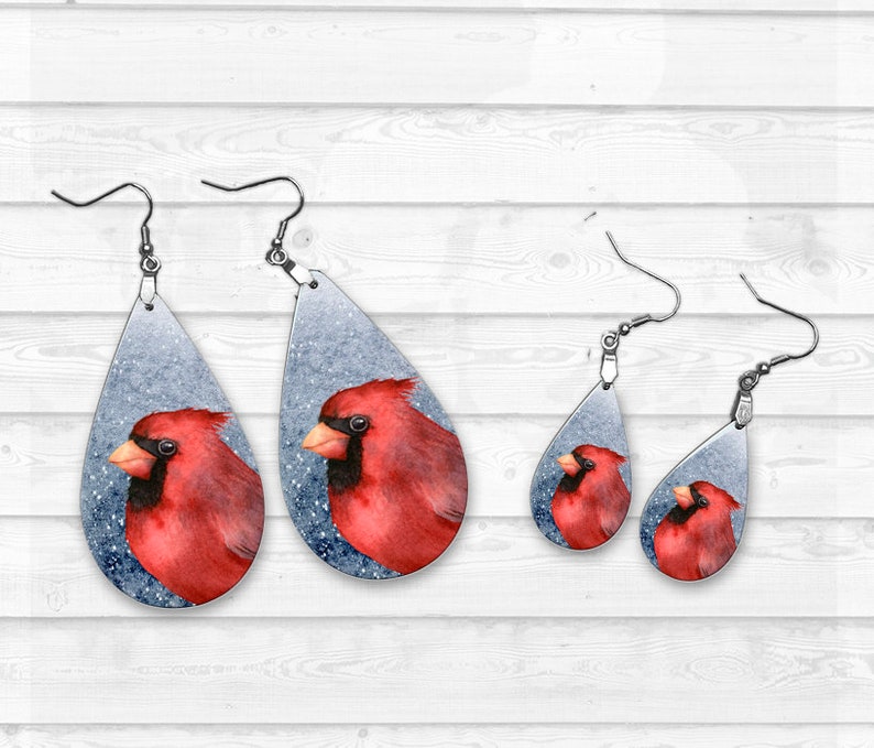 Cardinal Earring PNG, Earring Sublimation Images, Earring Templates, Christmas Sublimation, Christmas Downloads, Digital Download image 2