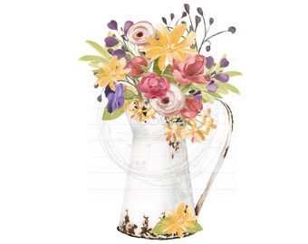 Floral Pitcher, Spring Sublimation, Home Sublimation Designs, Sublimation Designs, Watercolor Flower Designs, Spring PNG, Summer Sublimation