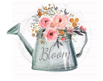 Bloom gieter, lentesublimatie, huissublimatieontwerpen, sublimatieontwerpen, aquarelbloemen, lente PNG, Pasen-sublimatie