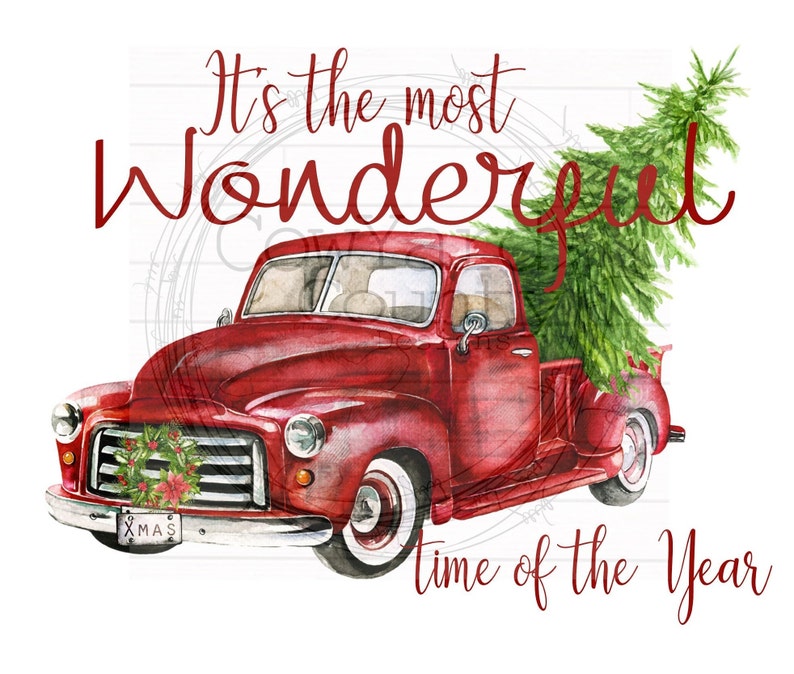 It's the Most Wonderful Time of the Year Truck Image, Red Truck Sublimation, Christmas Images, Christmas Sublimation Designs,Old Truck PNG image 1