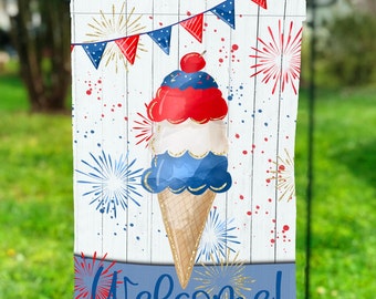 Bandiera da giardino con gelato rosso, bianco e blu png, sublimazione estiva, disegni per sublimazione, 4 luglio png, bandiera da giardino PNG, design digitale