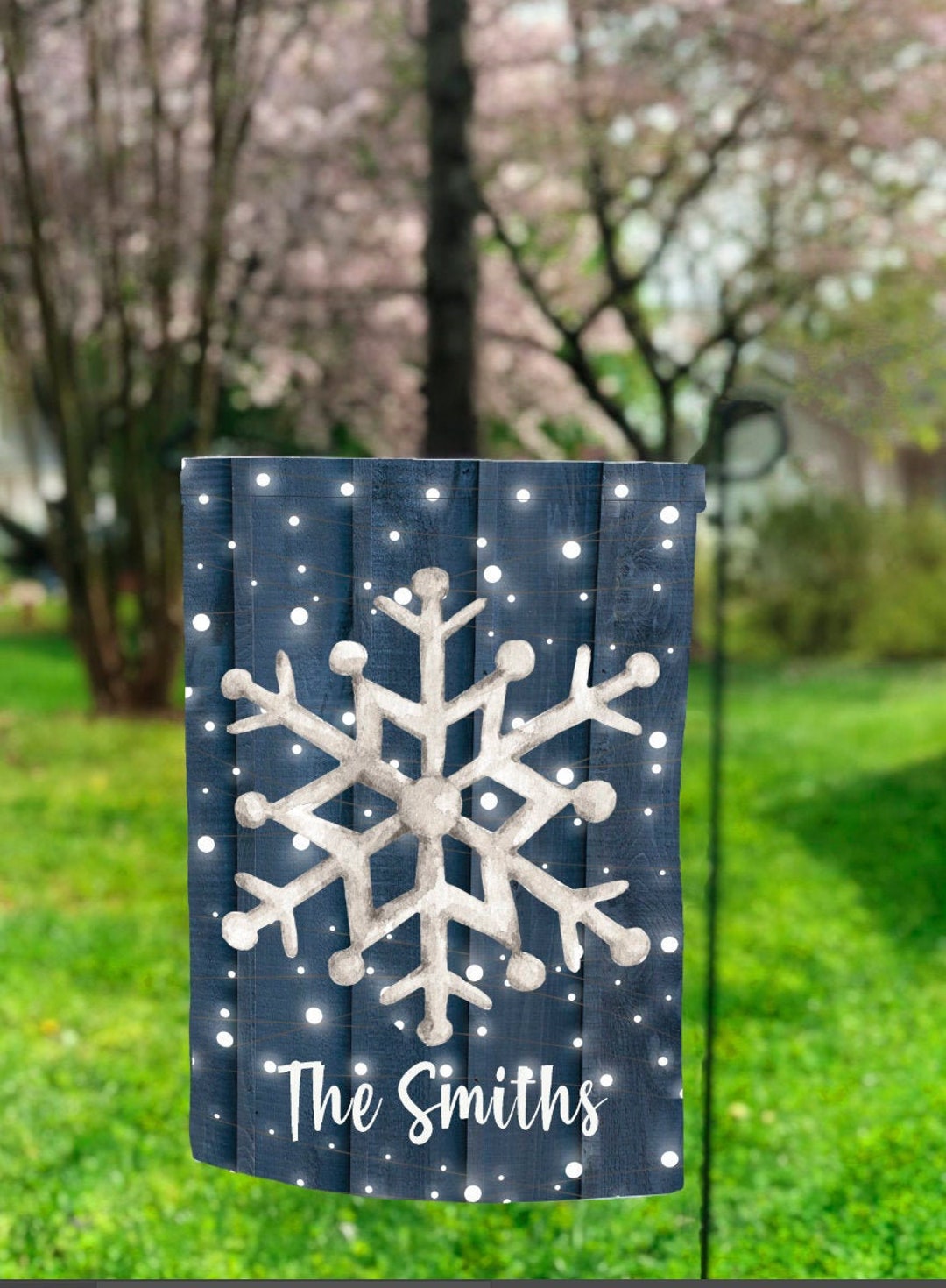 Navy Snowflake Garden Flag PNG, Christmas Sublimation, Garden Flag ...