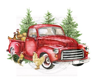 Christmas Truck Truck Image, Chicken Truck, Christmas Images, Christmas Sublimation Designs, Old Truck PNG, Christmas Sublimation, Farm PNG