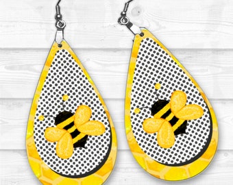 Polka Dot Honey Bee Earring Designs, Earring Sublimation, Earring Templates, Summer Sublimation, Honey Bee png, Bee Earrings png
