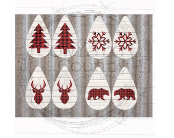 Buffalo Plaid Ohrring-Set, Ohrring-Sublimationsbilder, Ohrringvorlagen, Weihnachtssublimation, Weihnachts-Digital-Downloads, Tropfenohrringe