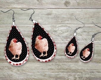 Chicken Earring Designs, Earring Sublimation Images, Earring Templates, Drop Earrings, Chicken Designs, Farm Earrings