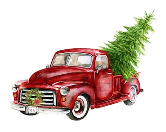 Red Truck Image, Red Truck Sublimation, Christmas Images, Christmas Sublimation Designs,Old Truck PNG, Christmas Designs, Christmas PNG