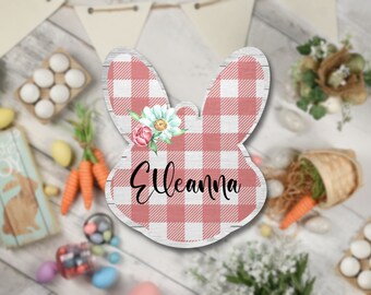 Coral Plaid  Bunny Tag png, Easter png, Easter sublimation, Sublimation Designs, Spring png, Spring Sublimation, Egg png, Basket Tag png