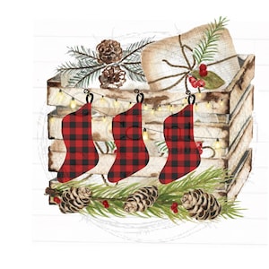 Plaid Stockings Crate  Image, Christmas Images, Christmas Sublimation Designs, Farmhouse Sublimation, Christmas Kitchen Sublimation