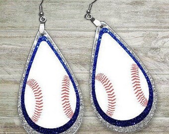 Blue and Silver Baseball Earring Designs, Earring Sublimation Images, Earring Templates, Baseball Sublimation, Drop Earrings, Baseball