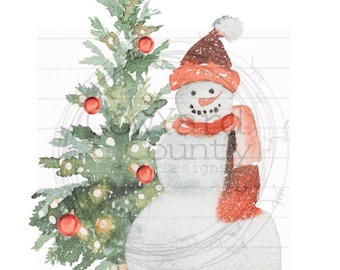 Bonhomme de neige rustique et sapin de Noël, sublimation de Noël, bonhomme de neige png, motifs de Noël, motifs de Noël rustiques. Modèles de sublimation