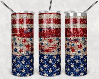 Glitter Red, White & Blue Tumbler png, Tumbler Sublimation, Tumbler Designs, Tumbler png, Sublimation Designs, 4th of July png