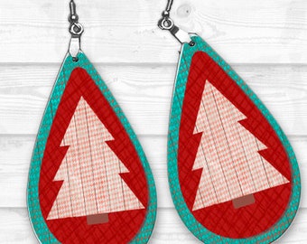 Aqua Red Tree Earring Designs, Earring Sublimation, Earring Templates, Christmas Sublimation, Christmas PNG, Drop Earrings, Earring png