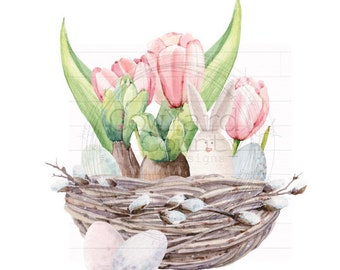 Spring Nest with tulips png, Spring Sublimation, Home Sublimation Designs, Sublimation Designs, Digital Designs, Spring PNG, Easter png