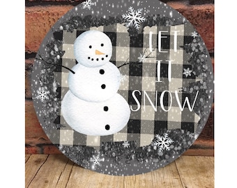 Plaid Let it Snow Christmas Door Hanger Hardboard Circle Template, Christmas Sublimation Designs, Winter Sublimation, Digital Downloads