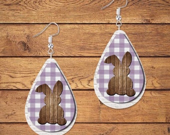 Purple Plaid Bunny Earring Designs, Earring Sublimation, Easter png, Drop Earrings, Sublimation Designs, Slinging Arrow Earrings png