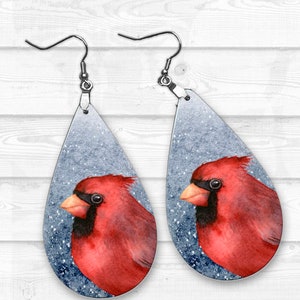 Cardinal Earring PNG, Earring Sublimation Images, Earring Templates, Christmas Sublimation, Christmas Downloads, Digital Download image 1