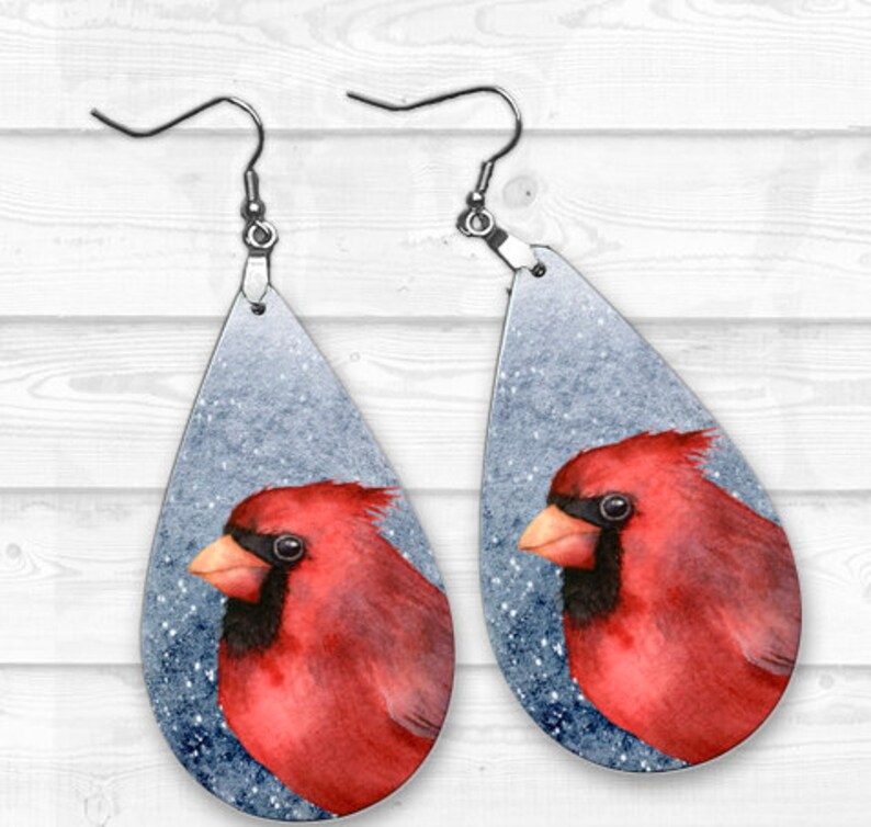 Cardinal Earring PNG, Earring Sublimation Images, Earring Templates, Christmas Sublimation, Christmas Downloads, Digital Download image 1