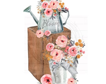 Floral Wood Box, Spring Sublimation, Home Sublimation Designs, Sublimation Designs, Watercolor Flower Designs, Spring PNG, Easter  PNG