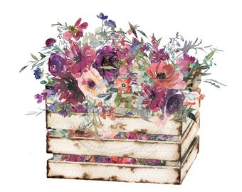 Purple Flower Crate, Spring Sublimation, Easter Sublimation, Spring PNG, Daisy PNG, Sublimation Designs, Digital Downloads