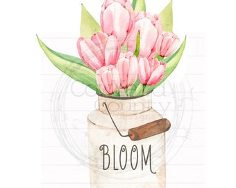 Tulpenmelkblikje, lentesublimatie, sublimatieontwerpen voor thuis, sublimatieontwerpen, aquarelbloemontwerpen, lente PNG, Tulp png