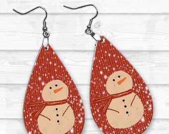 Png di orecchini con pupazzo di neve rosso, immagini di sublimazione degli orecchini, modelli di orecchini, sublimazione di Natale, download di Natale, orecchini pendenti