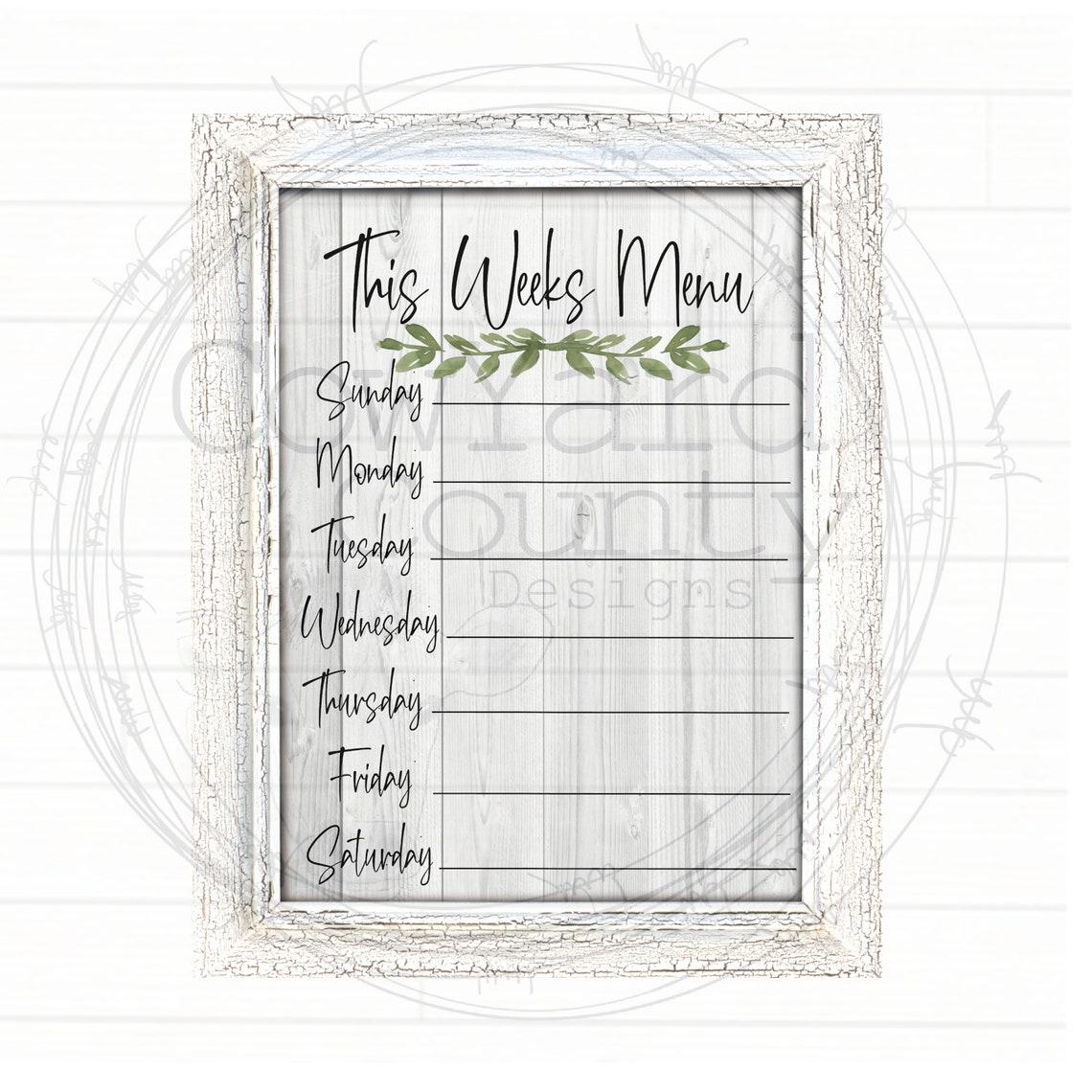 Weekly Menu Board Dry Erase Menu PNG 8x10.25 Inch Templates | Etsy