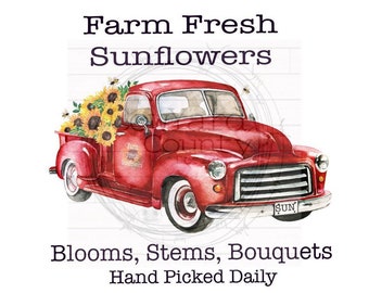 Red Farm Fresh Sunflower Truck Design,  Pillow Sublimation Designs, Old Truck Designs, Sunflower PNG, Summer Sublimation, Sublimation Design