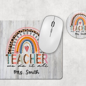 Teacher Ranbow Mouse pad and coaster png, Desk Set Designs, Sublimation Designs, Teacher png, Coaster png, Mouse Pad png