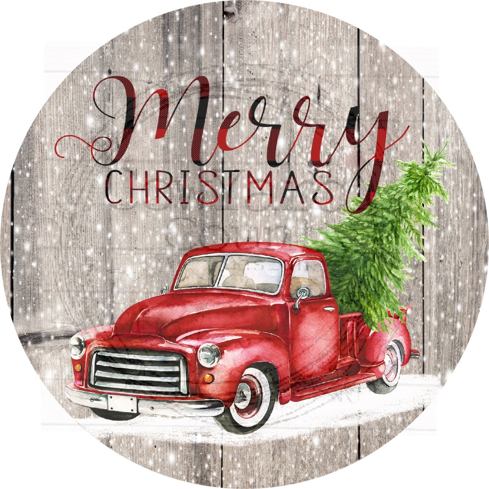 Red Truck Christmas Door Hanger Hardboard Circle Template Etsy